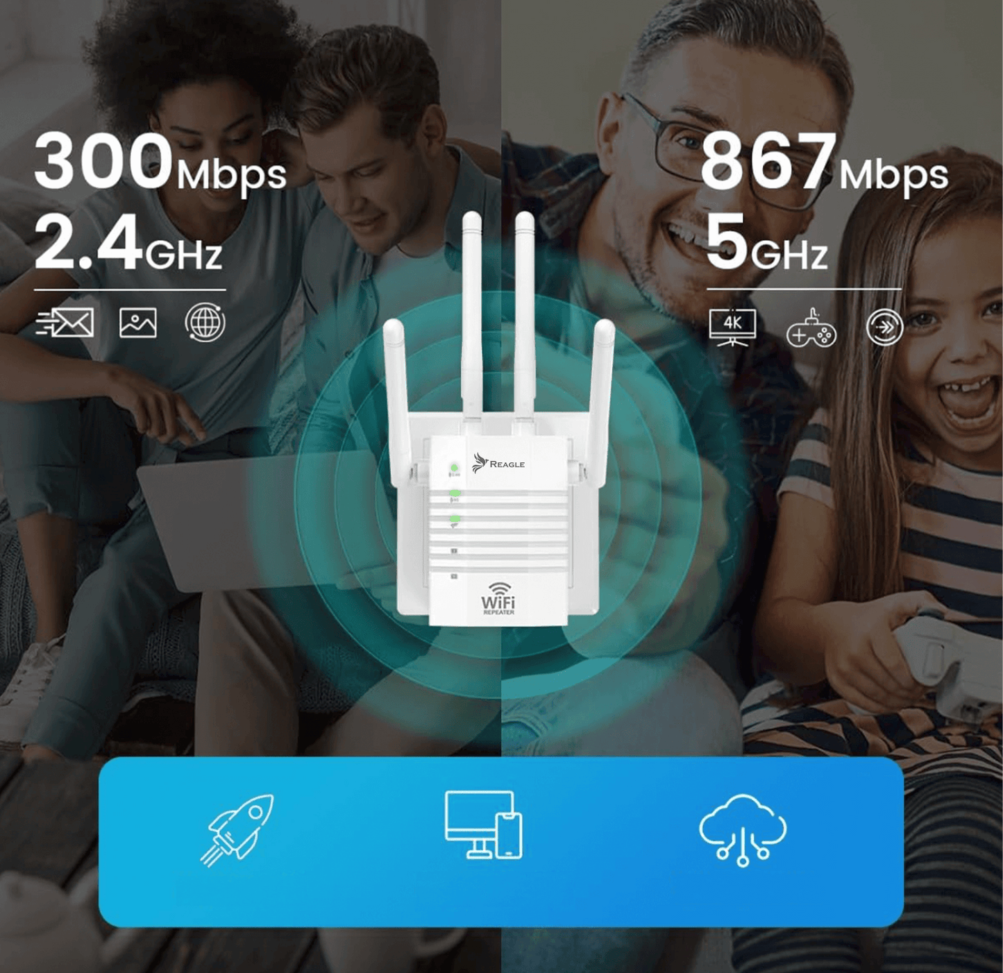WIFI-SIGNALVERSTÄRKER 5 GHz 802.11ac REAPETER AC1200 EXTENDER 2xLAN
