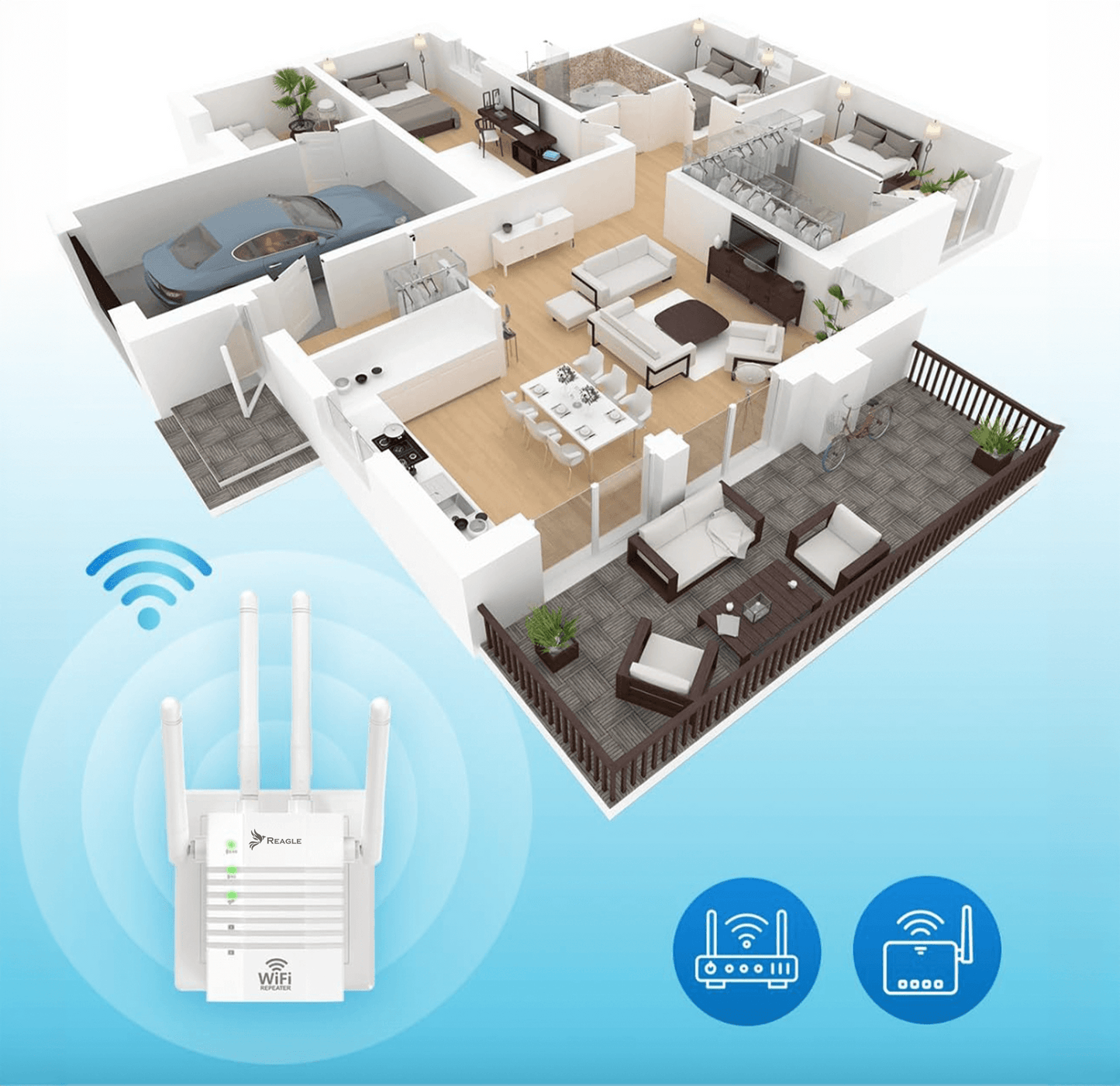 WIFI-SIGNALVERSTÄRKER 5 GHz 802.11ac REAPETER AC1200 EXTENDER 2xLAN