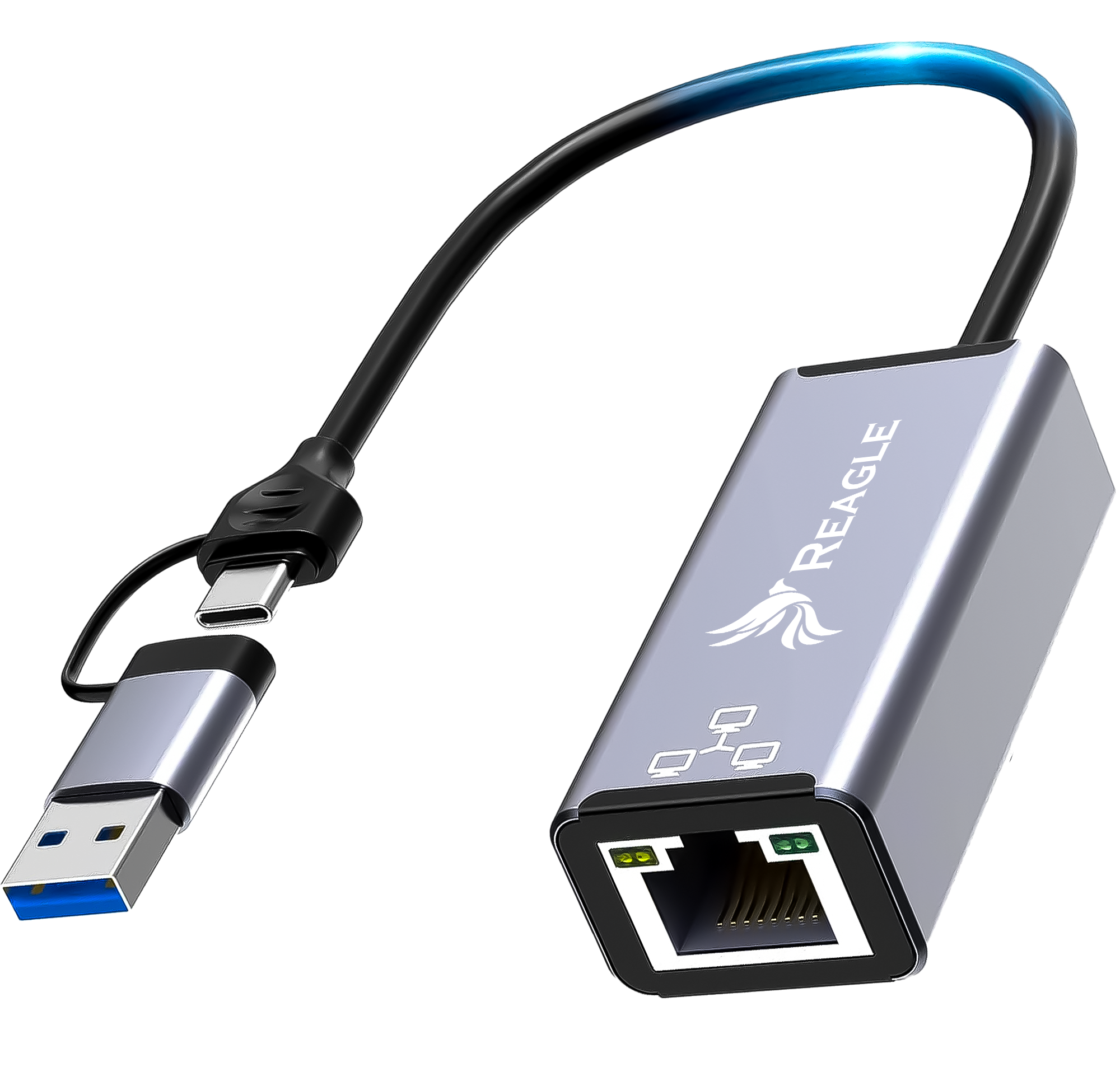 REAGLE ADAPTER 2w1 RJ-45 USB 3.2 USB-C LAN 1000 Mb/s M1